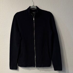 Theory Women's Black Textured Knit Zip-Up Sweater